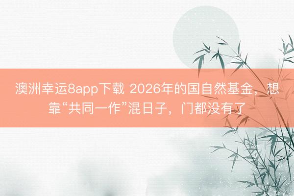 澳洲幸運8app下載 2026年的國自然基金,想靠“共同一作”混日子,門都沒有了